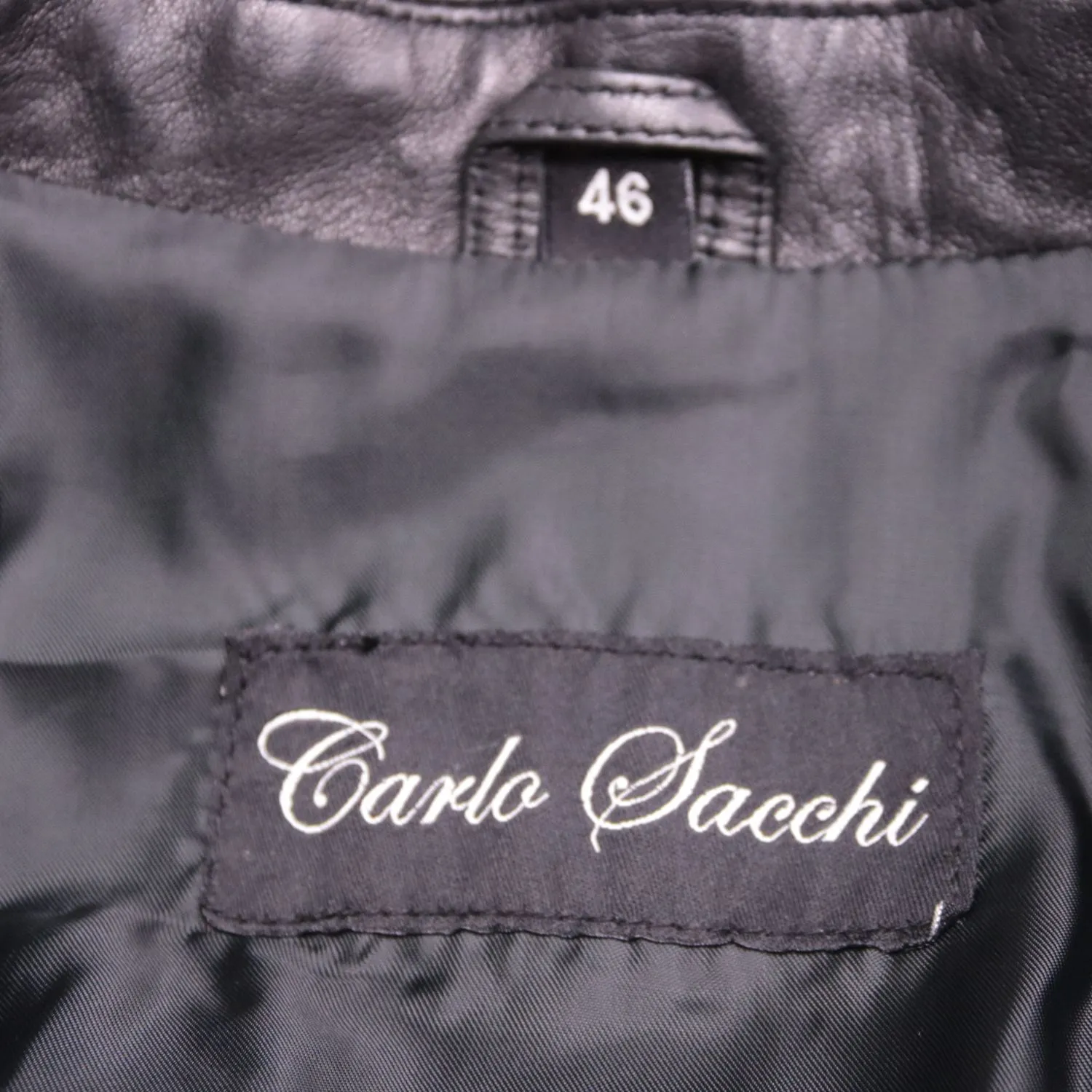 Чёрный пиджак Carla Sacchi из натуральной кожи, размер 46 (M)